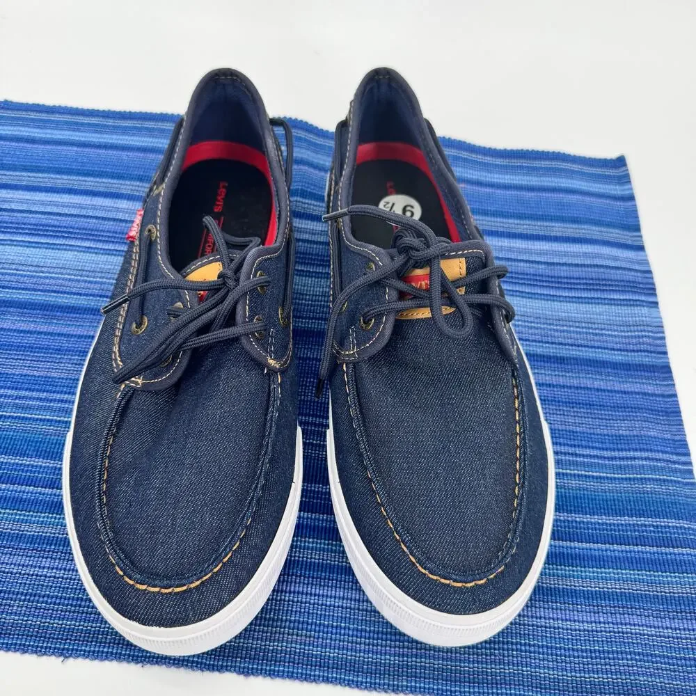 Levi's Boat Shoes Mens‎ 9.5 EUR 43 Coastal Nautical Blue Lace Up GREAT CONDITION